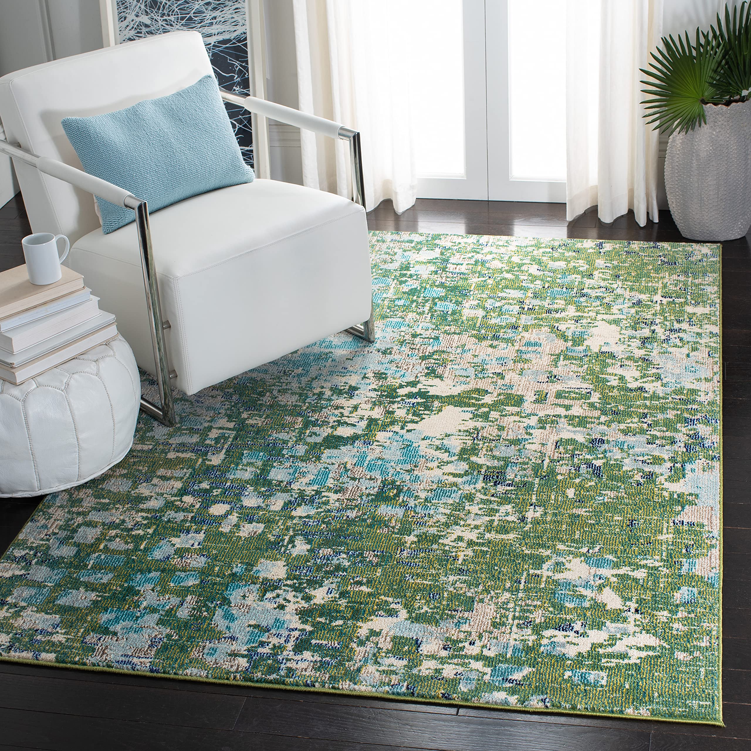 SAFAVIEH Madison Collection Area Rug - 5'3'' x 7'6'', Green & Turquoise, Boho Abstract Distressed Design, Non-Shedding & Easy Ca